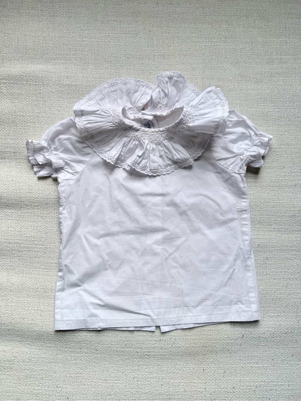 Smocked White Ruffle Collar Girls' Top, 18M